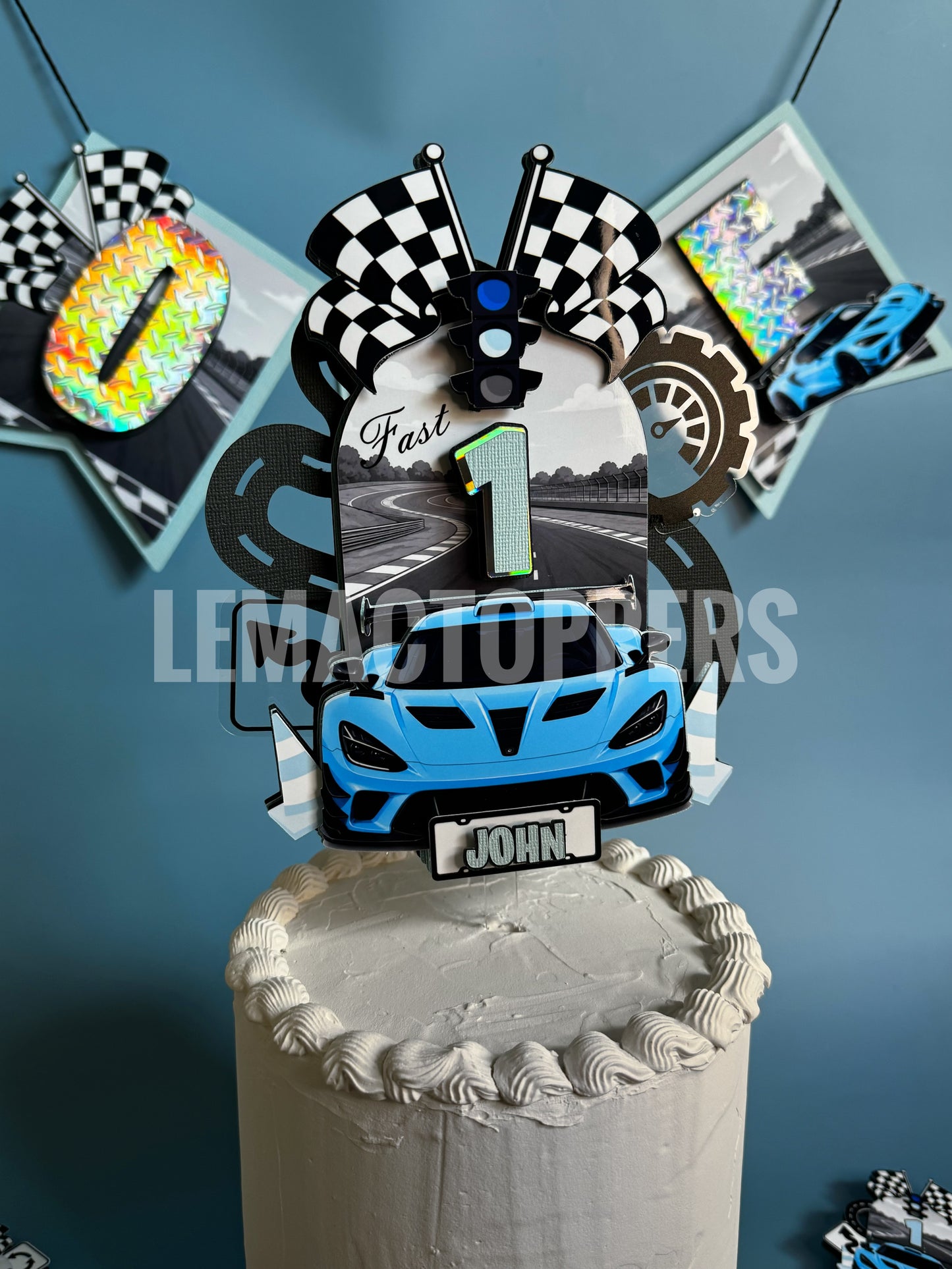 Fast One Race Car Cake Topper
