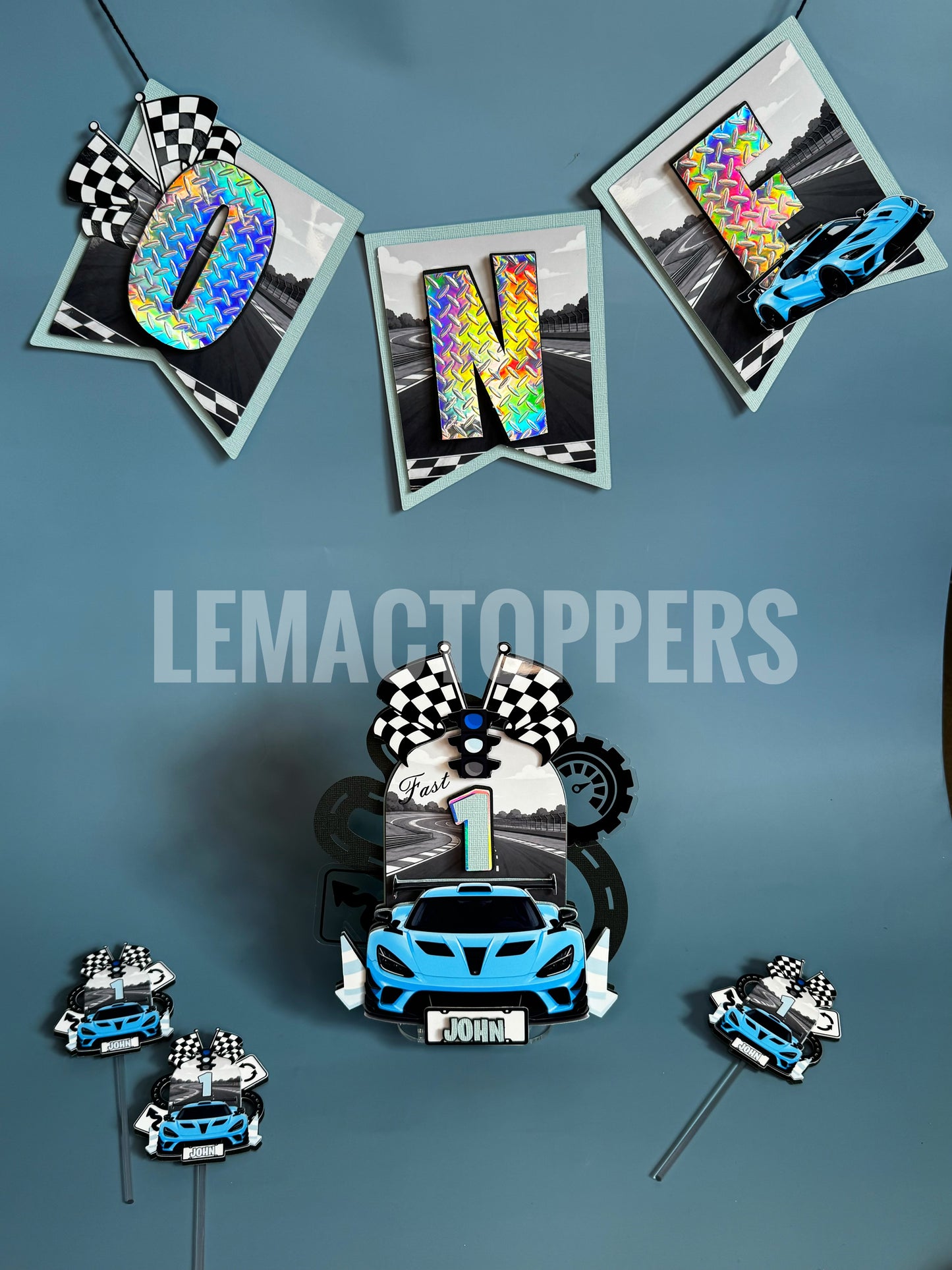 Fast One Race Car Cake Topper