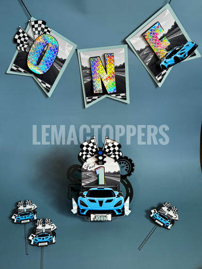 Fast One Race Car Cake Topper