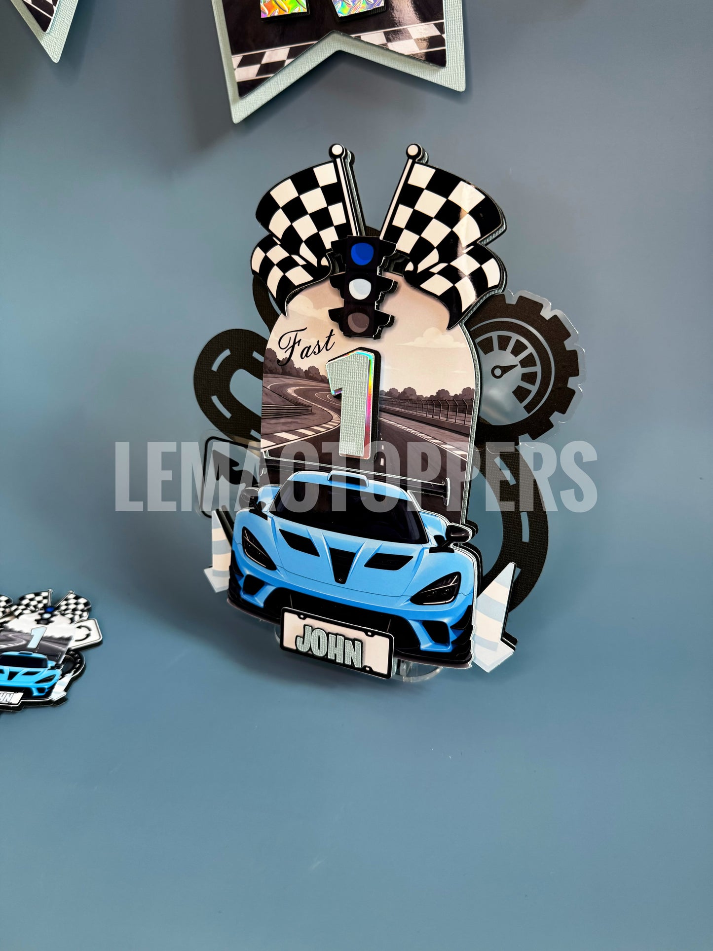 Fast One Race Car Cake Topper