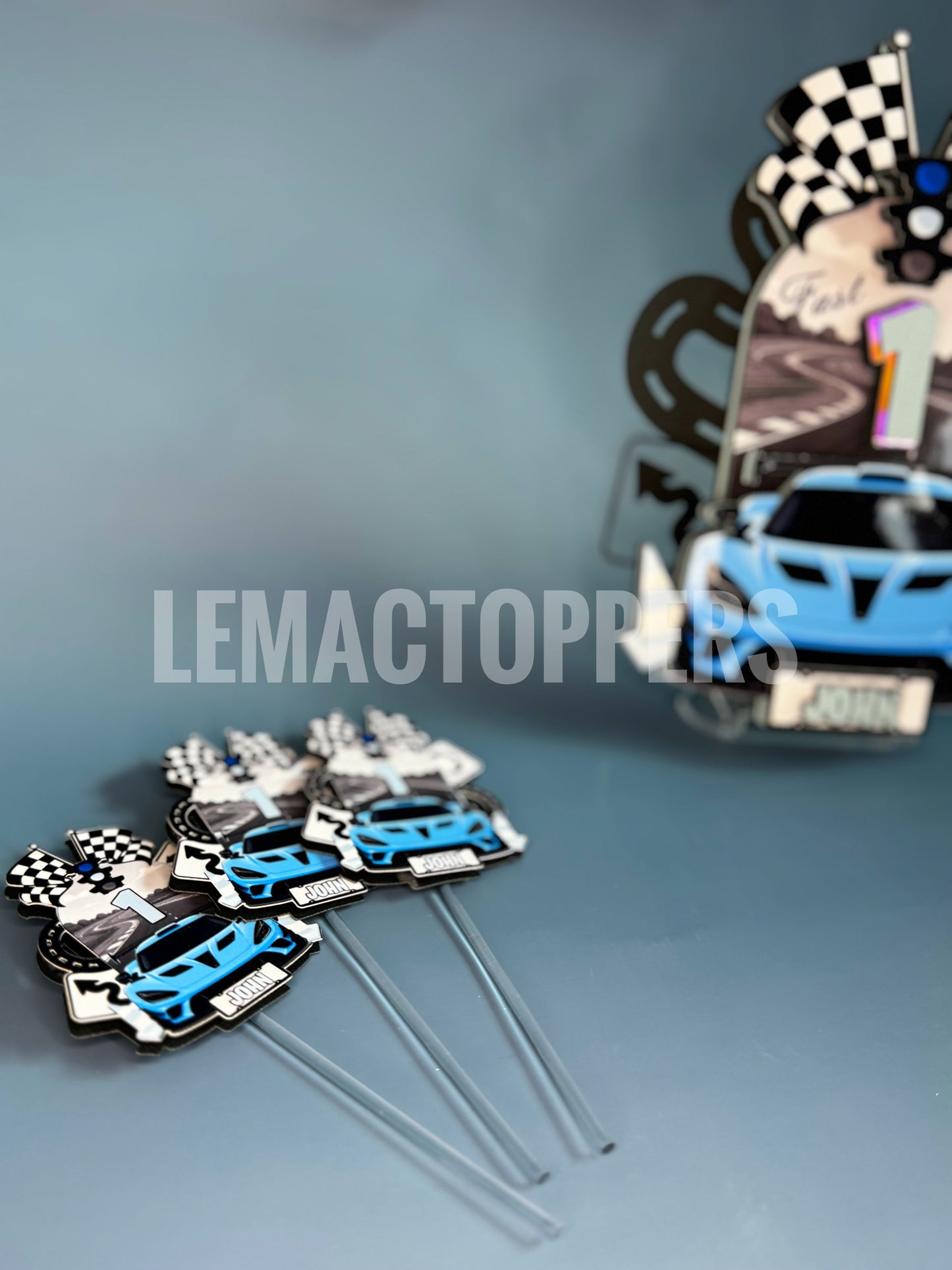 Fast One Race Car Cupcake Topper