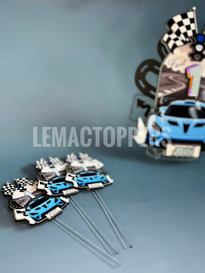 Fast One Race Car Cupcake Topper
