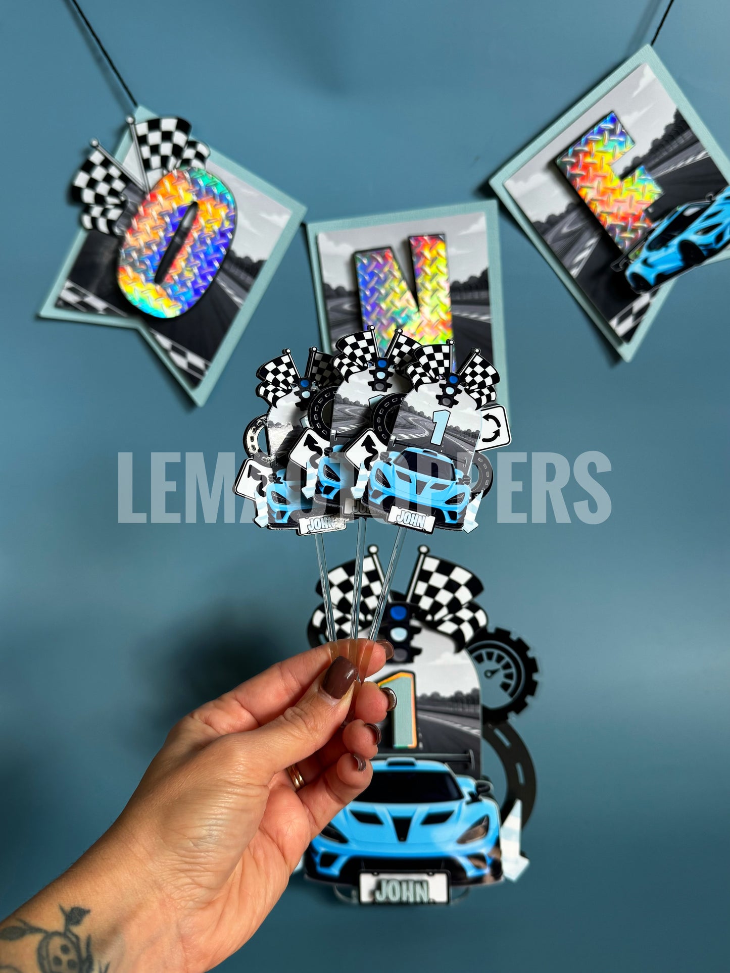 Fast One Race Car Cupcake Topper